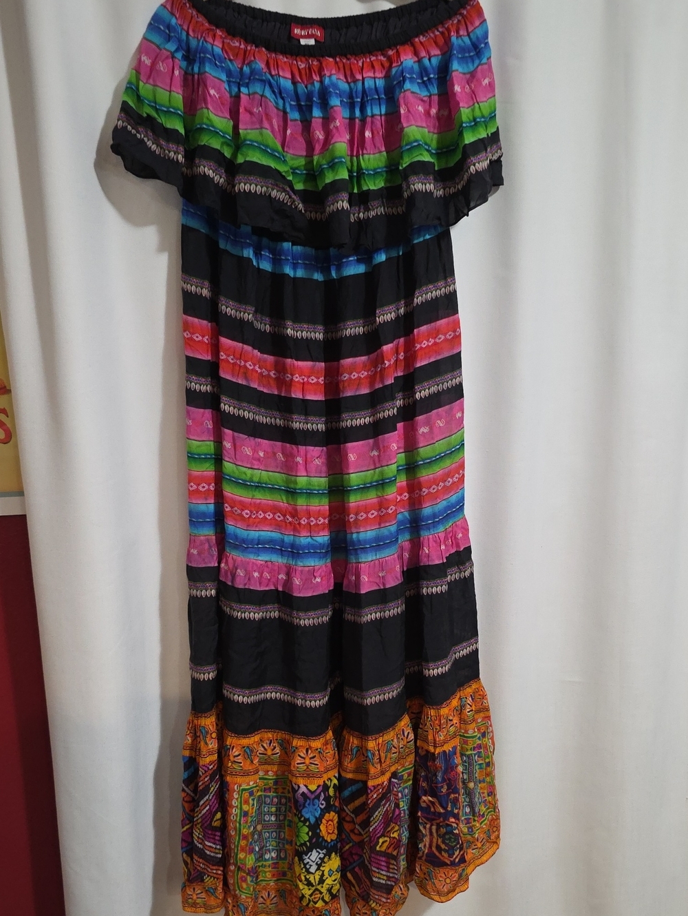 Girls Off-Shoulder Tiered Maxi Dress - Multicolor